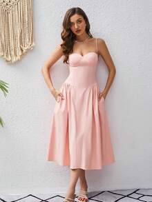 Vestido largo elegante de tirantes, estilo europeo y americano, nueva colección primavera-verano 2026, diseño sensual para mujer - Rosa - Ver 3
