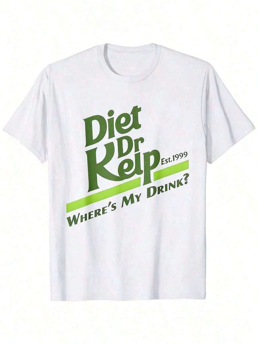 Camiseta de manga corta informal para mujer con estampado gráfico verde 'Diet Dr Kelp', estilo moderno minimalista, envío gratis, regalos para madres, tops de mujer, ropa casual de diario para mujer. - Blanco - Ver 1