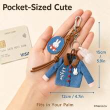 1. MIFFY Official Mini Clothing Pendant Lock Clip Keychain Charm, 3 Cute Japanese Style Designs To Choose From, Denim Jacket With MIFFY Badge And Cherry Blossom Star Decor, Soft Fabric Material With Metal Clasp For Easy Attachment, Lightweight And Portable Creative Design Suitable For Bags, Backpacks, Keychains - Multicolor - View 12