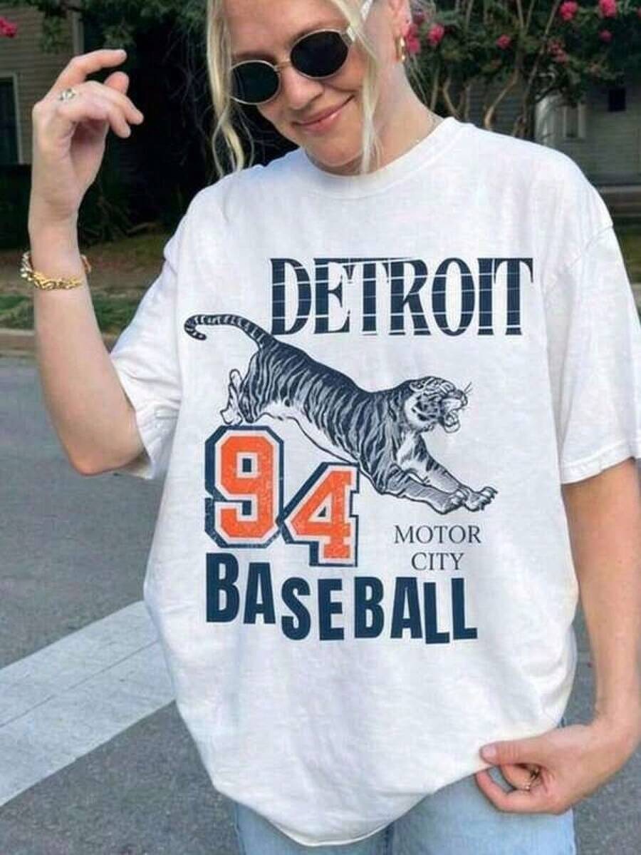 Vintage Sports T Shirts Women, Detroit Tiger Unisex Tee, Casual Baseball Fan Wear, Retro Style, Crew Neck Short Sleeve, 180g 100% Cotton Oversized, Graphic Tees, Summer Outfits, Gift, Free ShippingPlayeras De Mujer Algodon Blusas Frescas Para El Calor Blusas Dama Playeras De Dama Playeras Mujer Blusa Blanca Playeras Basicas De Mujer Blusas Oversize Para Dama Playeras Oversize De Mujer  Y2k Mujer Verano Camisetas De Mujer Algodón Playeras Para Mujer Blusas Casuales Para Dama Envio Nacional - Blanco - Ver 1