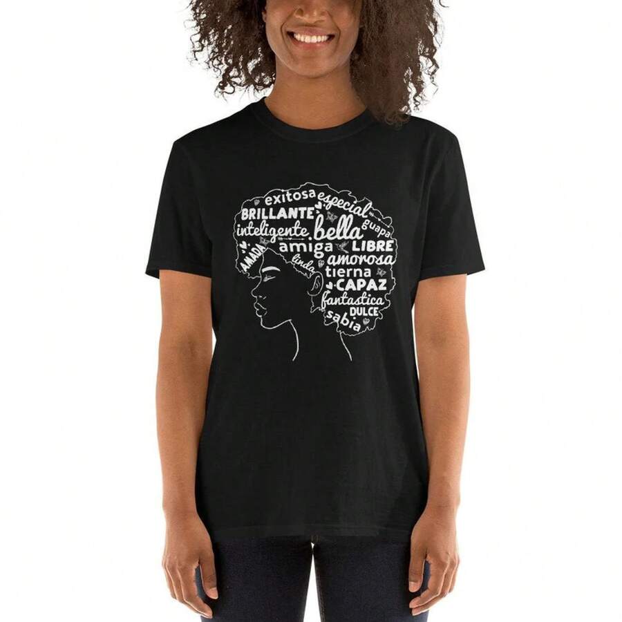 Camiseta de empoderamiento: Diseño de arte de palabras afrolatinas, latinas y chicanas - Negro - Ver 1