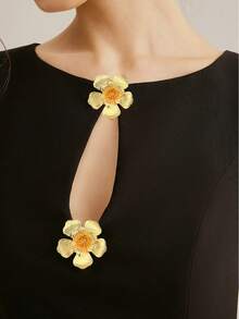 Vestido para Mujer, cuello redondo sin mangas, botones frontales en forma de rosa y diseño ceñido en cintura - Burdeos - Ver 3