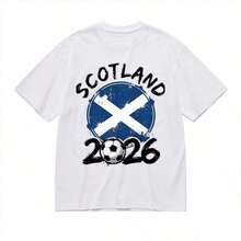 1 Piece Of Women's Short-Sleeve Crew Neck Graphic Tee, 2026 Football-Themed Design, Casual Top For Everyday Wear For Sports Fans, 180g 100% Cotton, Designs Are Fully Printed. Unisex. - 白色 5 - 查看 7