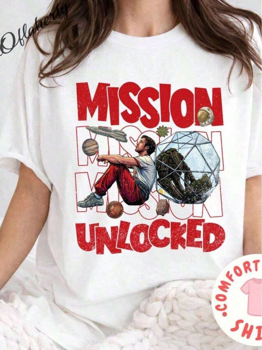 Camiseta Mission Unlocked Project Hail Mary, Camiseta Rocky And Ryland Grace, Camiseta para amantes de los libros, Transpirable y cómoda - Blanco - Ver 1