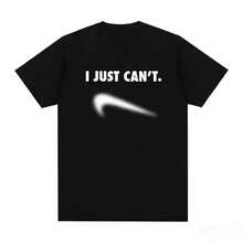 Clothing Similar To What Influencers Wear, "I Just Can't" T-Shirt With Inverted Hook, Parody Of Famous Brands, Short Sleeve T-Shirt For Men. - 黑色 - 查看 6