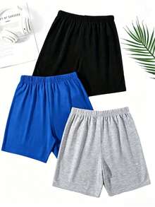 Set de 3 pantalones cortos básicos para hombre de tela de poliéster elástica, con estampado de letras, aptos para uso en casa/pijama, para todas las temporadas - Multicolor - Ver 2