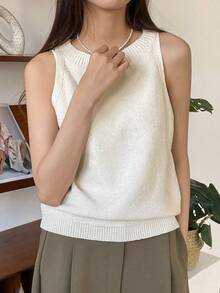 Camiseta de punto de cuello redondo, chaleco de ropa de otoño - Blanco - Ver 7