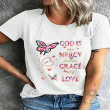 1 pieza de playera   para hombre y mujer, 100% algodón puro, cuello redondo casual con estampado, manga corta transpirable para uso diario, dise?o floral de mariposa peque?o, estampado de mariposa - Blanco - Ver 2