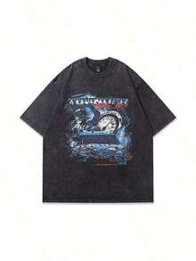 Camiseta Gráfica Lavada, 100 % Algodón, Súper Valor, Camiseta de Hombre con Estampado de Velocímetro de Coche de Carreras, Cómoda, Suave, Manga Corta, 230 g/m², Lavable, Ideal como Regalo para Fanáticos SD0083, Ropa de Verano para Hombre y Mujer - Negro - Ver 8