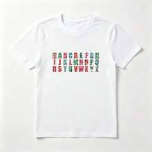 Alfabeto Navideño Playera de Algodón Blanca con Diseño Colorido - Blanco - Ver 1