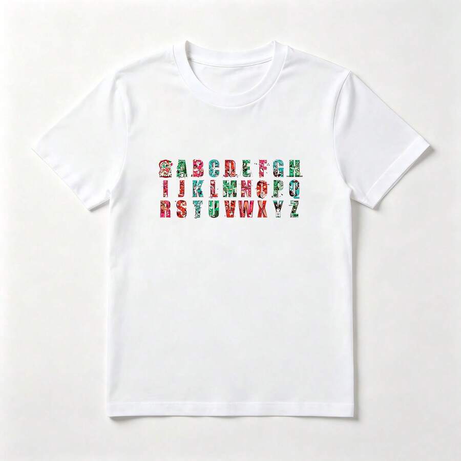 Alfabeto Navideño Playera de Algodón Blanca con Diseño Colorido - Blanco - Ver 1