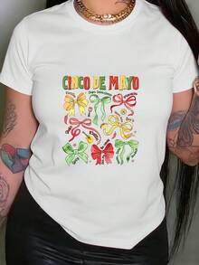 5 de mayo, Camiseta con estampado gráfico del Festival del Arco de la Hada, manga corta, cuello redondo, top casual para verano y primavera, ropa de mujer - alta calidad - Blanco - Ver 7
