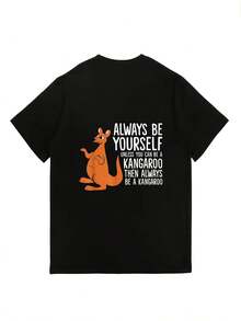 Camiseta Oversize de 180g para Mujer con Estampado Siempre Séú Mismo, a menos que puedas ser un Canguro, Manga Corta, Cuello Redondo, Estilo Casual, Regalo de Verano, para Ella, Reuniones Familiares, Actividades de Building de la Empresa 2024 - Camiseta Unisex de Algodón, Manga Corta, Cuello Redondo, Estilo Vintage Urbano. - Negro - Ver 2