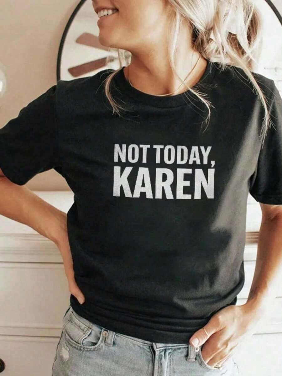 1PCS Camiseta Not Today Karen - Estilo Vintage Urbano Unisex, Camiseta de Algodón Holgada de Manga Corta con Cuello Redondo, blusas para mujer. blusas.blusas casuales para dama. - Negro - Ver 1