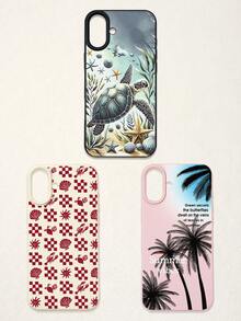 3pcs Summer Beach-Themed Phone Case Set: Ocean Turtle & Starfish, Palm Tree Graphic, Red Plaid Seashell & Lobster Print, Shockproof Full Coverage Phone Covers Compatible With IPhone 11/17/17 Pro/17 Pro Max, Galaxy S25 Ultra. Suitable For Mother's Day, Valentine's Day, Birthday, Easter, Spring/Summer Seasons, Back To School Gifts, Daily Use. - Multicolor - View 20