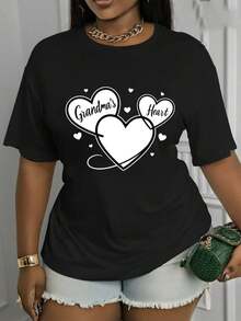 Soft, Breathable, And Lightweight For All-Day Comfort. A Casual Crew Neck T-Shirt, Designed For Spring And Summer, With A "Grandma's Heart" Print. Machine Washable, This Stylish Shirt Is Perfect For Vacations, Travel, And Various Special Occasions. Versatile In Style, It Offers A Modern Yet Classic Crew Neck With A Relaxed Fit That Flatters All Body Types And Is Easy To Pair With Jeans, Shorts, And Leggings. - 黑色 - 查看 12