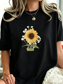 Una camiseta de manga corta para mujer, moderna, a la moda, retro y casual, de corte holgado, adecuada para actividades al aire libre en primavera y verano.Camiseta casual de manga corta para mujer, con estampado retro y cuello redondo, de corte holgado, ligera y suave, de estilo básico, moderna y a la moda, ideal para el uso diario de las mujeres en verano.blusas para mujer,blusas casuales para dama,tops,, mujer premium,y2k,playeras de mujer curvy,ofertas y liquidaciones ropa mujer,playeras deportivas para mujer,,playeras de hombre, mujer,blusas>elegante DDQL - Negro - Ver 8