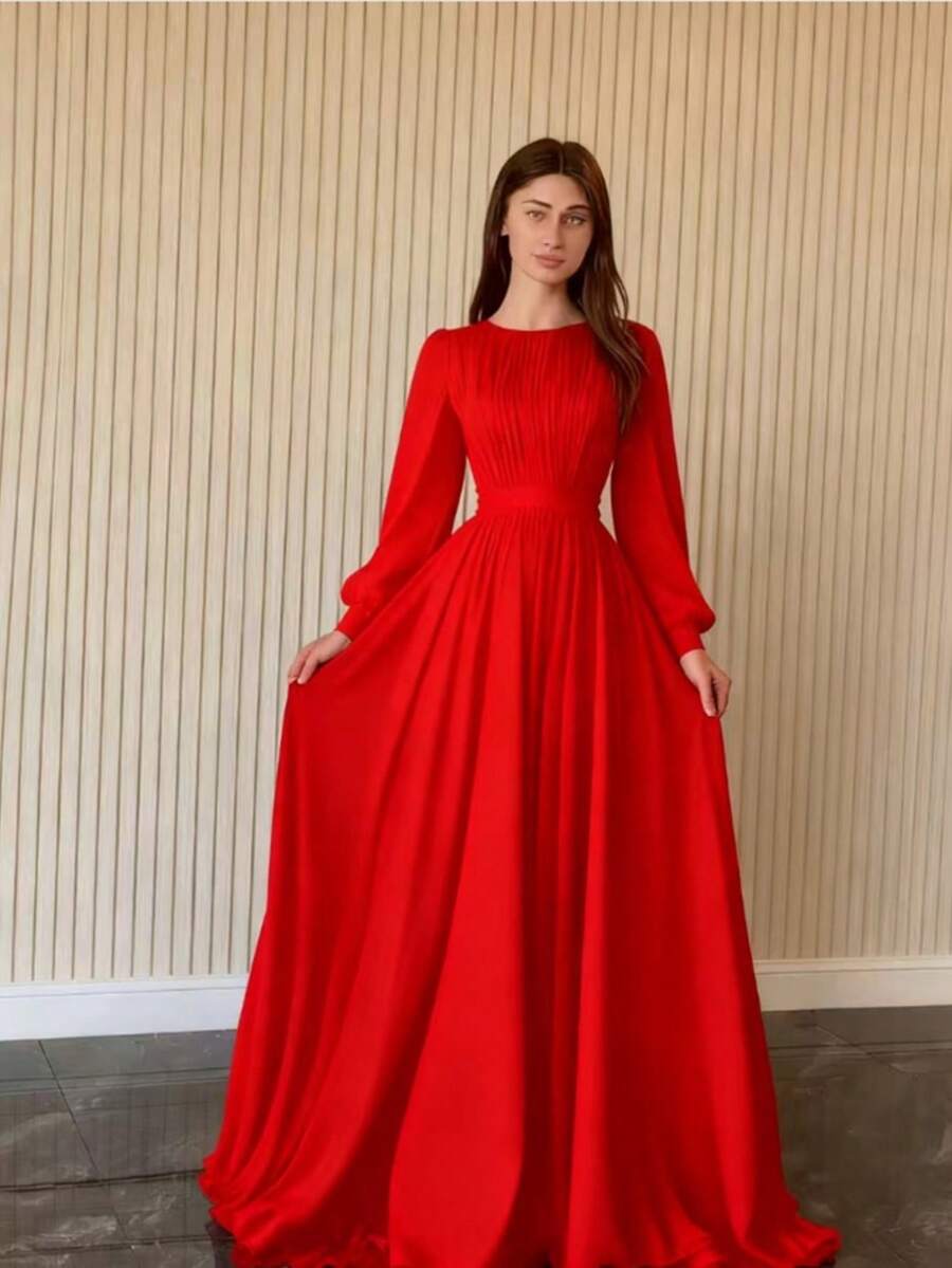 Vestido largo primavera estilo palaciego francés blanco doble gasa corte amplio princesa hada elegante vestido de fiesta para mujer - Rojo - Ver 1