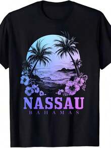 T-shirt de verano en negro con diseño vibrante de palmeras y flores inspirado en Nassau Bahamas ideal para amantes de la playa y la moda y2k perfecta para lucir en cualquier ocasión única y original cómoda y ligera solo una pieza disponible - Negro - Ver 12