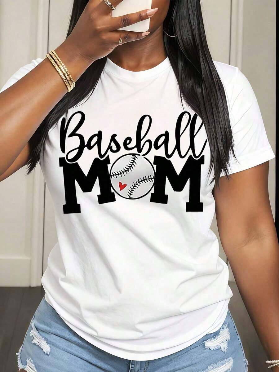 Camiseta de Mujer para Mamá de Béisbol con Estampado de Béisbol y Corazón para Fanáticas de los Deportes y Días de Partido - Blanco - Ver 1