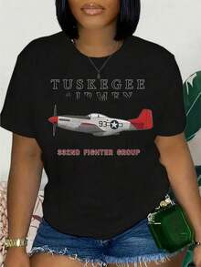 Camiseta de Algodón Estilo Vintage con Estampado de Slogan de Lisboa, Camiseta de los Pilotos de Tuskegee del 332º Grupo de Combate, Historia de la Aviación de la Segunda  Mundial, Patrimonio Militar, para Uso Diario en Verano - Negro - Ver 7