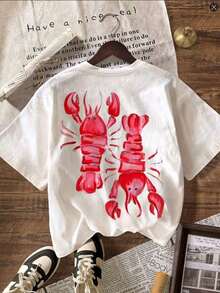 [National Shipping] Camiseta de manga corta con cuello redondo para mujer, estilo casual, color rosa Y2K Lobster Summer Beach Club. - Estilo - Ver 2