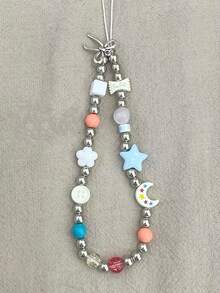 1 pièce Porte-clés de téléphone en forme de nœud de lune, chaîne de téléphone portable, perles faites à la main, cordon de téléphone portable, chaîne anti-détachement pour caméra CDD, chaîne anti-détachement de téléphone portable pour voyage, pendentif de sac, porte-clés, support de boîtier d'écouteurs Bluetooth Apple A IrPods Pro, cadeau de vacances et d'anniversaire pour femmes - Multicolore - Voir 2