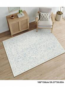 1pc Bohemian Style Paris Garden Printed Carpet, Suitable For Living Room, Bedroom, Dining Room, Dorm, Office And Other Home Decor, Non-Slip Vintage Farmhouse Style Rug - Baby Blue - View 5
