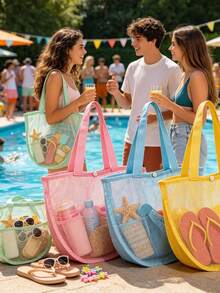 1 pieza Bolso de playa de malla de color brillante, bolso de fiesta de verano, bolso de malla con conchas marinas, bolsa de almacenamiento de playa colorida, bolsa de recolección de conchas marinas de malla, bolsa de almacenamiento de artículos de fiesta de playa, bolso de playa con conchas marinas, adecuado para artículos de fiesta de verano, actividades al aire libre, regalo para ella/él, bolso de conchas marinas - multicolor - Ver 4