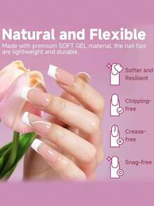 216 piezas de puntas de uñas acrílicas de gel suave, sin necesidad de limar, media longitud cuadrada de 12 tamaños, uñas falsas transparentes semimates de gel suave, para extensión de uñas, arte de uñas DIY, salón, duraderas y de larga duración, se pueden usar como regalo para mujeres - transparente - Ver 5