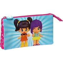 Famosa Double Small Pencil Case Pinypon 28 Pieces, School Organizer For Kids With 3 Separate Compartments With Zipper And Central Interior, Back To School - Triple - View 2