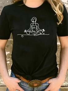 1 camiseta con estampado inspirador, camiseta de mujer, 100% algodón puro, ropa sexy, esencial para el día a día, tela suave, camiseta, regalo, 180g, 100% algodón. - Negro - Ver 1