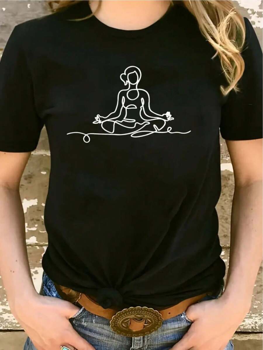 1 camiseta con estampado inspirador, camiseta de mujer, 100% algodón puro, ropa sexy, esencial para el día a día, tela suave, camiseta, regalo, 180g, 100% algodón. - Negro - Ver 1
