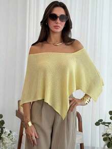 2026  Chal elegante de estilo bohemio para vacaciones de mujer, jersey holgado de punto sin hombros con bajo asimétrico, parte superior ligera de protección solar - Café integral - Ver 11