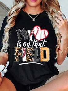 Mi Corazón Está En Ese Campo - Camiseta de Béisbol para Mamá en el Día de la Madre - Camiseta de Mujer, Manga Corta, Cuello Redondo, Estilo Casual para Verano y Primavera - Camisetas de Mujer de Estilo Nuevo Primavera/Verano - Ropa Elegante para Mujer - Transpirable y Cómoda - Negro - Ver 8