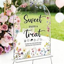 1pc Elegant Floral Wedding Sign - Curved Tabletop Decor With "Please Take One" Text, Pastel Floral Pattern (Pink, Yellow, Green) - Lightweight Acrylic Wedding Party Decoration, Suitable For Welcoming Reception, Bridal Shower, Anniversary - Easy To Install - D - View 2