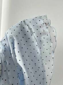 Blusa con cuello de volantes y estampado de lunares para mujer - Gris - Ver 7
