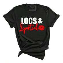 Camiseta Gráfica de Manga Corta 100% Algodón, Camiseta con Estampado de Locs y Lápiz Labial, Camiseta de Locs, Camiseta Loc'd, Camiseta de Verano Transpirable y Cómoda, Ropa Urbana Suave y Versátil, Estampado con Cuello Redondo y Manga Corta, Diseño Gráfico de Moda Unisex, Ropa de Diseñador Ligeramente Elegante para Uso Diario, Casual Elástica para Mujer y Hombre, Estilo Vintage. - Negro - Ver 1