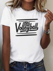 Mujeres Balón de voleibol Gráfico Camiseta - Blanco Con Negro & Naranja Rotulación & Balón de voleibol Imprimir, Suelto Ajuste Informal Corto Manga Redondo Cuello Superior Para S, Playa Informal Vestimenta - Transpirable Para todas las estaciones Comodidad, Con temática de voleibol Ropa Con Geométrico Patrón, Relajado Ajuste Primavera/Verano Desgaste, Fácil Cuidado Duradero Tela Para Ropa de Verano Fresca para Mujer Estilo Lifestyle - Blanco - Ver 1