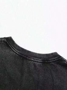 Camiseta de manga corta negra de 230 g de peso pesado con efecto lavado de leche - Unisex, talla, corte holgado, diseño retro fácil de estampar. Esta camiseta de manga corta y cuello redondo adecuada tanto para hombres como para mujeres, para uso casual y actividades al aire libre en verano. - Negro - Ver 8