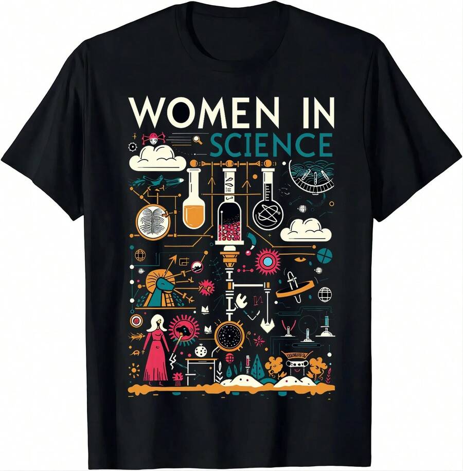 Camiseta de Mujer en la Ciencia, Ropa Divertida de Ciencia, Moda Urbana, Tops Casuales, Camiseta Vintage para Mujer - Negro - Ver 1