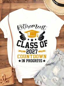 Women's Class Of 2027 Retirement Countdown T-Shirt, Graduation Celebration Gift For Retiring Teacher Or Employee, Funny Senior Year T-Shirt, Perfect For Retirement Party Or Farewell Event, 220g Loose Fit Cotton Crew Neck Short Sleeve T-Shirt, 100% Cotton - 白色 - 查看 4