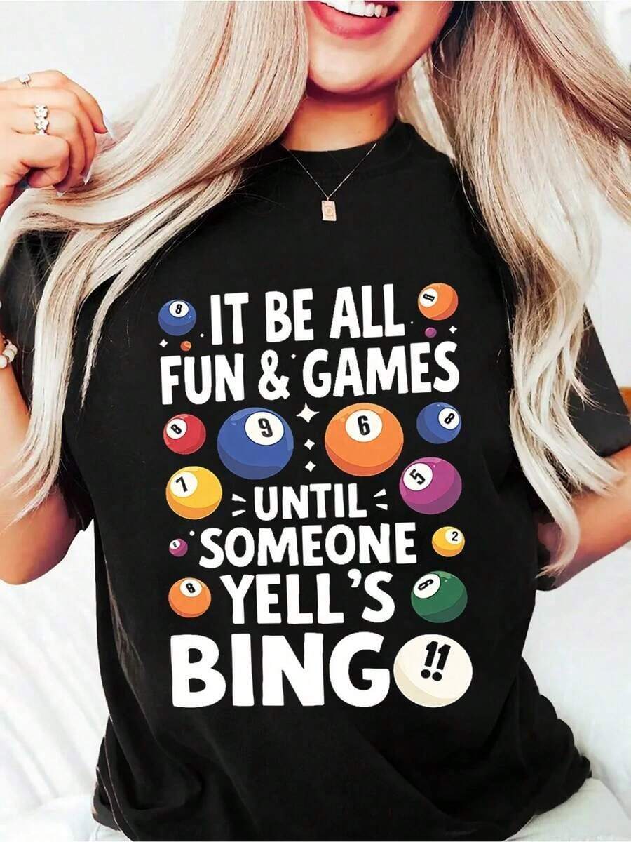 Camiseta única y divertida con diseño de bolos de bingo y colores vibrantes para amantes de los juegos estilo y2k perfecta para destacar en cualquier ocasión ideal para quienes disfrutan de la diversión y el buen humor no te quedes sin la tuya - Negro - Ver 1
