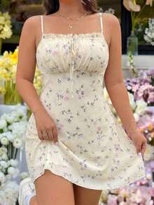GalTyme Vestido camisero con estampado floral y lazo para mujer talla grande, ideal para vacaciones - Albaricoque - Ver 6