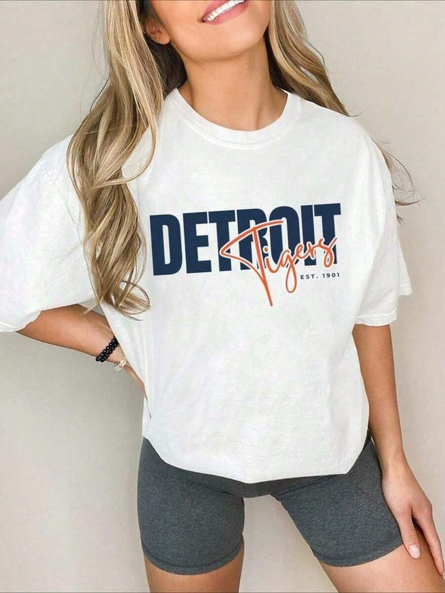 Camiseta de Algodón Estilo Vintage con Estampado de Slogan de Lisboa, Camiseta Detroit Tigers Black Labrador Retriever, Camiseta Deportiva de Algodón de 220g - Para Mujeres - Libertad de Movimiento - Adecuada para Todas las Personas, Ya sean Mujeres o Hombres - Tejido Duradero de Alta Calidad Adecuado para Todas las Temporadas, Suave al Tacto Pero Diseñada para Durar - Camisetas Transpirables para Mujeres. En atuendo de otoño. S para Mujeres. En VaC. Ation Outfit. S WoM. En Halloween Costumefor Summer Daily - Blanco - Ver 1