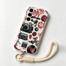 1 phụ kiện dây đeo có thể tháo rời in hình môi camera + ốp lưng điện thoại họa tiết sóng kem không đều, tương thích với các dòng điện thoại Android Galaxy S23/S24/S25/S26/S26 Ultra/S26 Plus/A57/A37/A17/A07, Note 13 Pro, A3X, Y21. - trắng - Xem 2