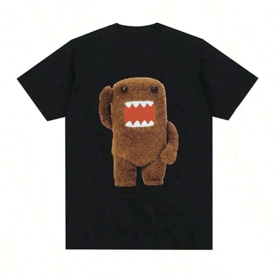 COOL SUMMER Cute Short Sleeve Cotton T-Shirt With And Print, Anime Style, Cartoon Fashion For Women And Girls, Kawaii Top | Exquisite Design | Loose And Comfortable | Easy To Match | - 黑色 4 - 查看 1