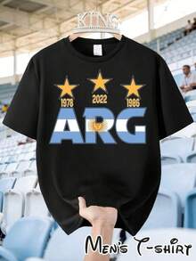 Camiseta de manga corta  "Estilo 3 Estrellas de Argentina" para la Copa Mundial, ideal para ir de compras, salidas informales y reuniones en casa, que muestra el prestigioso diseño de las tres estrellas de Argentina.Ideal para el uso diario - Negro - Ver 6