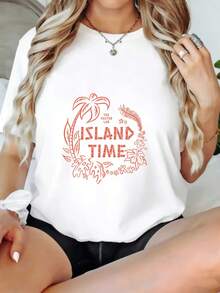 Camiseta PremiumISLAND TIME Summer Essential de 180 g, adecuada para reuniones familiares, equipos de trabajo y regalos navideños. |   Camiseta estampada a la moda, adecuada para celebraciones. Ecológica. - Blanco - Ver 1