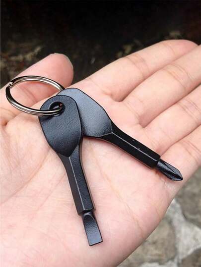 Conjunto de chave de fenda 2 em 1 para chaveiro, mini chave de fenda de bolso e chave de fenda de ponta chata com argola para chaveiro, ferramenta prática de sobrevivência ao ar livre, kit de reparo multifuncional